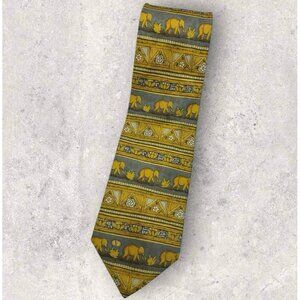 VALENTINO Silk Tie ITALY Mustard Gray Geometric Elephant Floral W:3.8" EUC